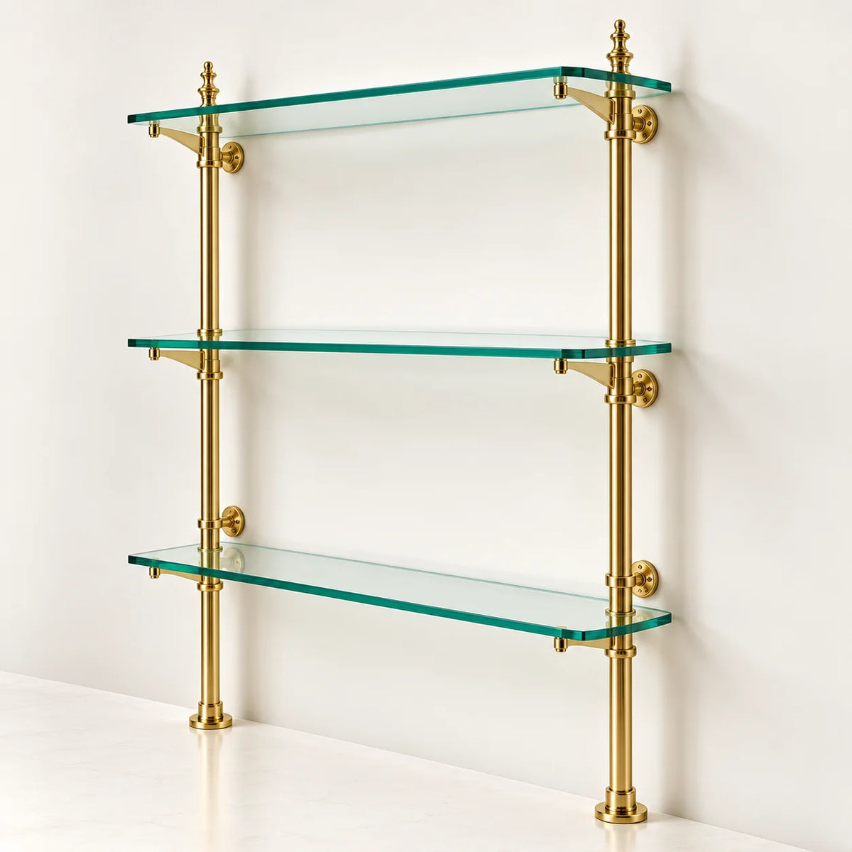 Solid Brass Bistro Shelving with Adjustable Brackets – Kitchen & Bar Glass Shelf Hardware