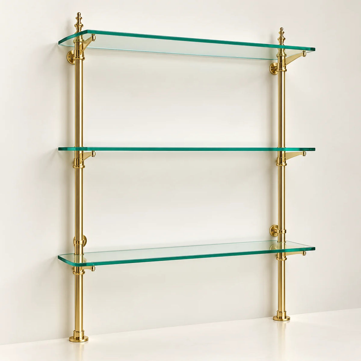 Solid Brass Bistro Shelving with Adjustable Brackets – Kitchen & Bar Glass Shelf Hardware