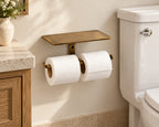 Title Solid Brass Double Toilet Paper Holder with Shelf – Bronze Finish