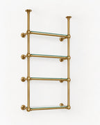 Solid Brass Shelving with Ball Joints & Glass Shelves – Custom Bistro Shelving