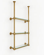 Solid Brass Shelving with Ball Joints & Glass Shelves – Custom Bistro Shelving