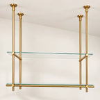 Ceiling Mounted Brass Shelving with Glass Shelves – 50″ Wide