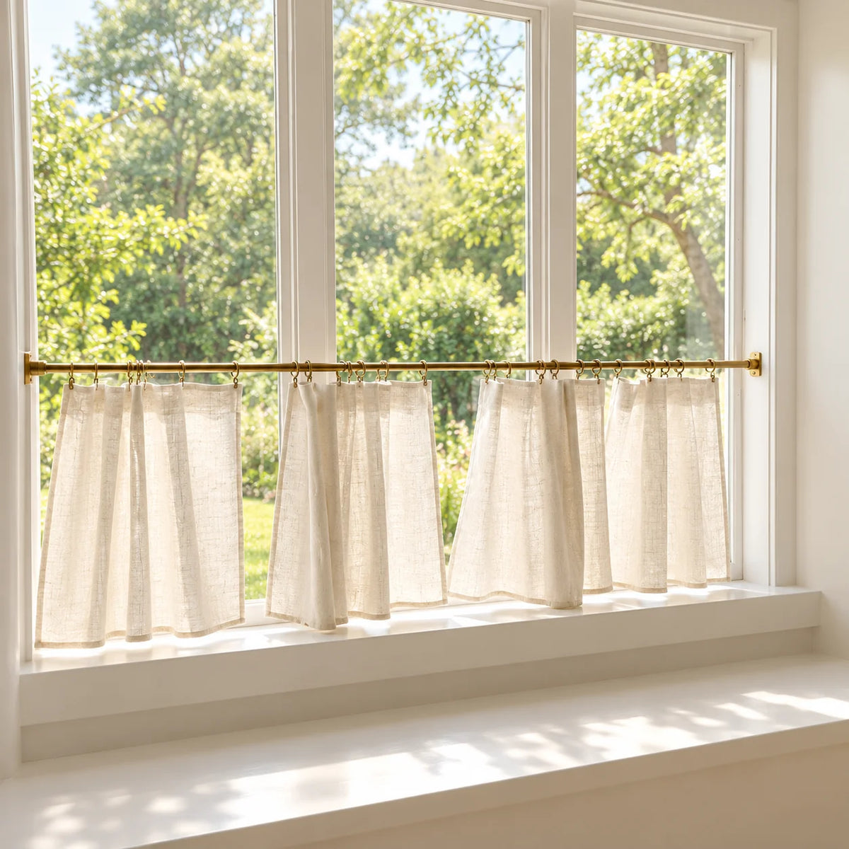 Unlacquered Brass Cafe Curtain Rod Inside Mount, Solid Brass Window Rod with Rings