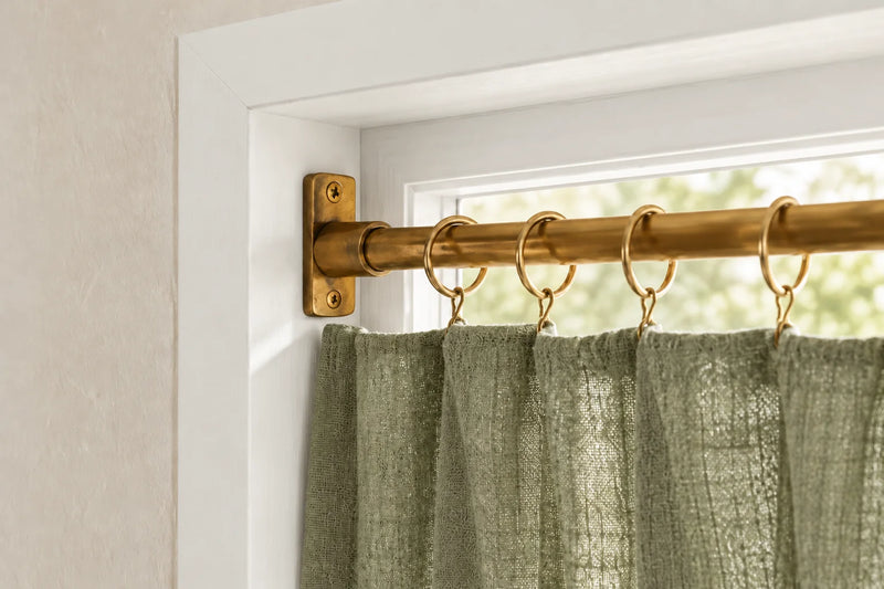 Unlacquered Brass Cafe Curtain Rod Inside Mount, Solid Brass Window Rod with Rings