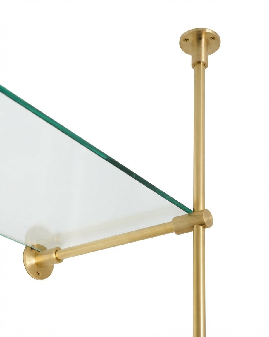 Solid Brass Bistro Shelving, Tempered Glass Shelves
