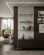 Solid Brass Bistro Shelving, Tempered Glass Shelves
