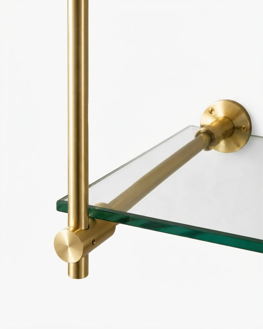 Solid Brass Bistro Shelving, Tempered Glass Shelves
