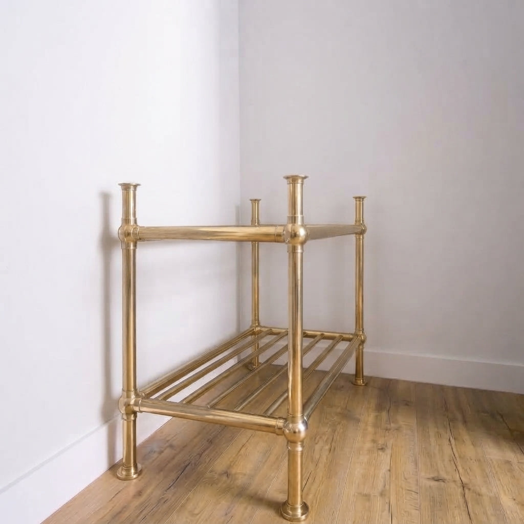 Solid Unlacquered Brass Console Sink Frame with Shelf — Handmade &amp; Made to Order